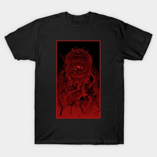 Monstah, line art, red on black T-Shirt